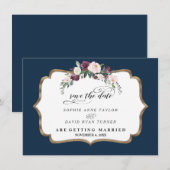 Burgundy Blush Ivory Floral Bloom Gold Wedding Save The Date (Voorkant / Achterkant)
