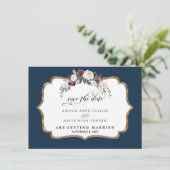 Burgundy Blush Ivory Floral Bloom Gold Wedding Save The Date (Staand voorkant)