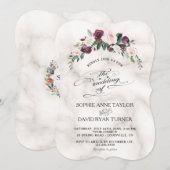 Burgundy Blush Ivory Floral Bloom Marble Wedding Kaart (Voorkant / Achterkant)