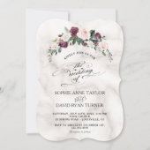 Burgundy Blush Ivory Floral Bloom Marble Wedding Kaart (Voorkant)