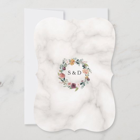 Burgundy Blush Ivory Floral Bloom Marble Wedding Kaart (Achterkant)