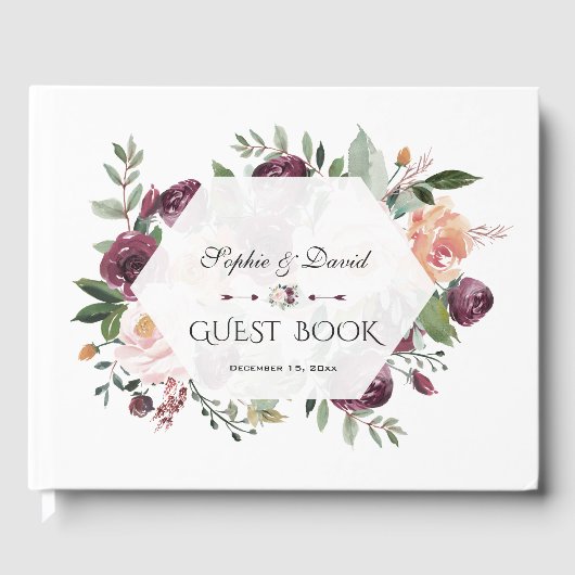 Burgundy Blush Ivory Floral Geometric Wedding Gastenboek (Voorkant)