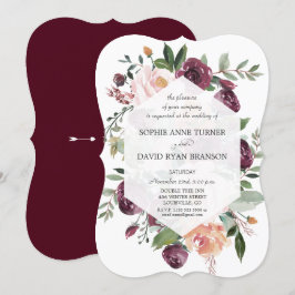 Burgundy Blush Ivory Floral Geometric Wedding Kaart
