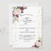 Burgundy Blush Ivory Floral Maroon Gold Wedding Kaart (Voorkant)