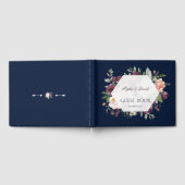 Burgundy Blush Ivory Floral Navy Blue Wedding Gastenboek (Volledig)