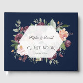 Burgundy Blush Ivory Floral Navy Blue Wedding Gastenboek (Voorkant)