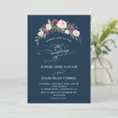 Burgundy Blush Ivory Floral Navy Blue Wedding Kaart (Staand voorkant)