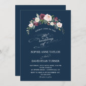 Burgundy Blush Ivory Floral Navy Blue Wedding Kaart (Voorkant / Achterkant)