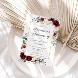 Burgundy Blush Ivory Floral Wedding Jubileum Kaart