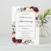 Burgundy Blush Ivory Floral Wedding Jubileum Kaart (Staand voorkant)