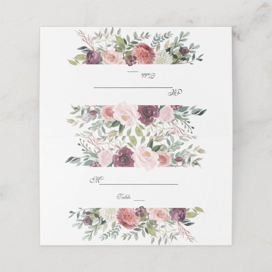 Burgundy Blush Ivory Floral Wreath Wedding Plaatskaartje (Buitenkant ongevouwen)