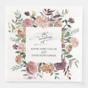 Burgundy Blush Ivory Floral Wreath Wedding Servet