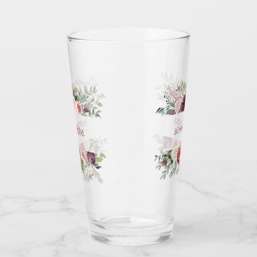 Burgundy Blush Ivory Flowers Lijst Monogram Glas (Rechts)