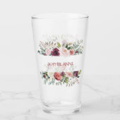 Burgundy Blush Ivory Flowers Lijst Monogram Glas (Voorkant)