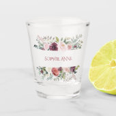 Burgundy Blush Ivory Flowers Lijst Monogram Shot Glas (Voorkant)