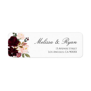 burgundy blush label floral address