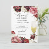 Burgundy blush maroon bloemen brunch en bubbly kaart (Staand voorkant)