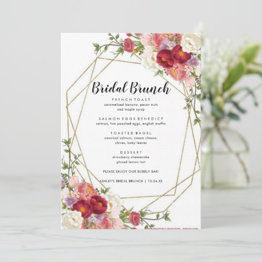 Burgundy Blush Modern Bridal Brunch Menu (Staand voorkant)