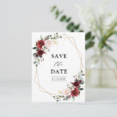 Burgundy Blush Modern Geometric Save the Date Briefkaart (Staand voorkant)