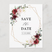 Burgundy Blush Modern Geometric Save the Date Briefkaart (Voorkant)
