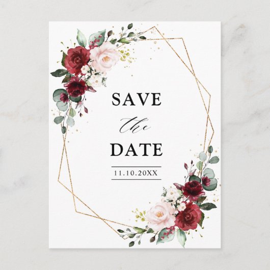 Burgundy Blush Modern Geometric Save the Date Briefkaart (Voorkant)