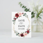Burgundy Blush Modern Geometric Save the Date Briefkaart (Staand voorkant)