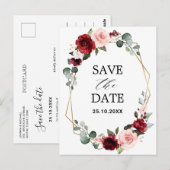 Burgundy Blush Modern Geometric Save the Date Briefkaart (Voorkant / Achterkant)