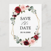 Burgundy Blush Modern Geometric Save the Date Briefkaart (Voorkant)