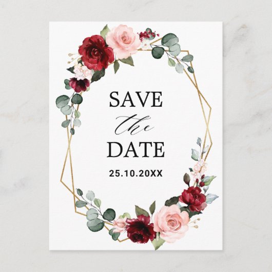 Burgundy Blush Modern Geometric Save the Date Briefkaart (Voorkant)