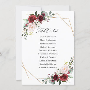 Burgundy Blush Modern Geometric Seating Chart Card Kaart