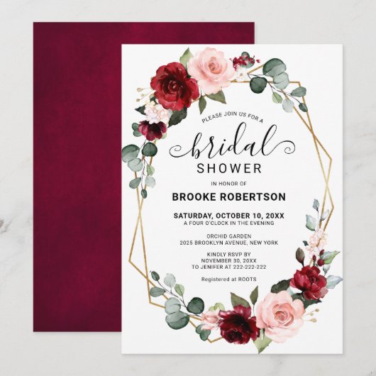 Burgundy Blush Modern Geometric Vrijgezellenfeest Kaart (Voorkant / Achterkant)