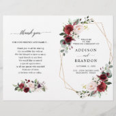 Burgundy Blush Modern Geometric Wedding Programme (Voorkant)