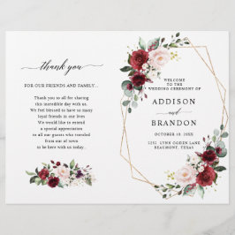 Burgundy Blush Modern Geometric Wedding Programme
