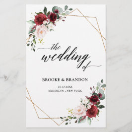 Burgundy Blush Modern Geometric Wedding Programme