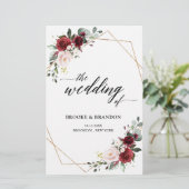 Burgundy Blush Modern Geometric Wedding Programme (Staand voorkant)