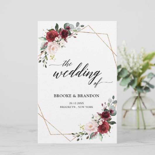 Burgundy Blush Modern Geometric Wedding Programme (Staand voorkant)