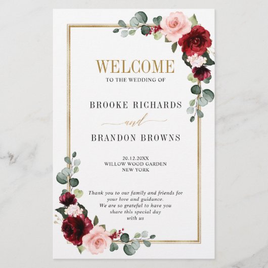 Burgundy Blush Modern Geometric Wedding Programme (Voorkant)