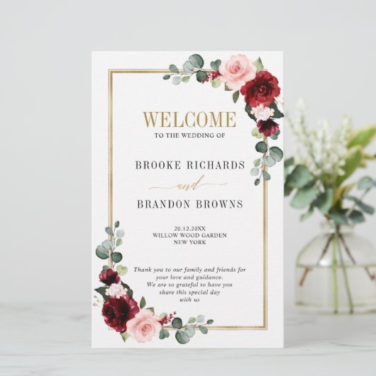 Burgundy Blush Modern Geometric Wedding Programme (Staand voorkant)