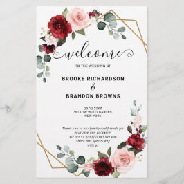 Burgundy Blush Modern Geometric Wedding Programme
