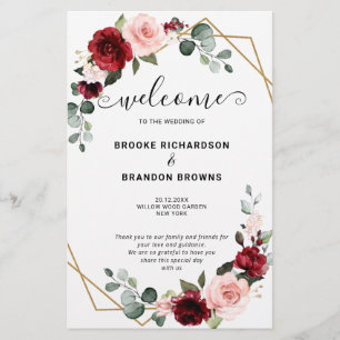 Burgundy Blush Modern Geometric Wedding Programme