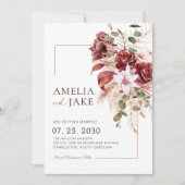 Burgundy & Blush Moderne Bloemen Save The Date (Voorkant)