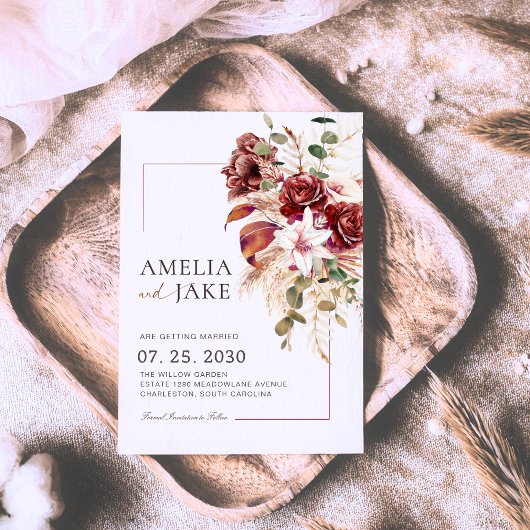 Burgundy & Blush Moderne Bloemen Save The Date