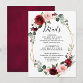 Burgundy Blush Moderne Geometrische Trouwdetails Informatiekaartje (Voorkant / Achterkant)