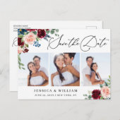 Burgundy Blush Navy 3 PHOTO Weddenschap Briefkaart (Voorkant / Achterkant)