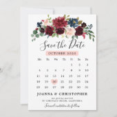 Burgundy Blush Navy Blauwe Botanische Bloemrijke B Save The Date (Voorkant)