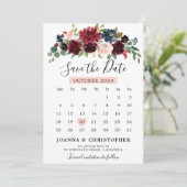 Burgundy Blush Navy Blauwe Botanische Bloemrijke B Save The Date (Staand voorkant)