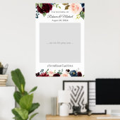 Burgundy Blush Navy Bloemen Bruiloft Photo Booth Poster (Thuiskantoor)