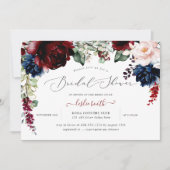 Burgundy Blush Navy Bloemen Bruiloftsfeest Kaart (Voorkant)