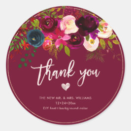 Burgundy Blush Navy Bloemen|Dank je|DIY Achtergron Ronde Sticker