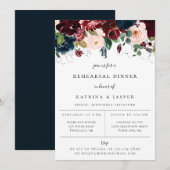 Burgundy Blush Navy Bloemige Oefen Diner Aankondiging (Voorkant / Achterkant)